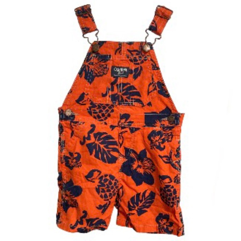 OSHKOSH Bgosh Hawaiian Overall Shorts Orange Navy Blue Floral Unisex 18 Months